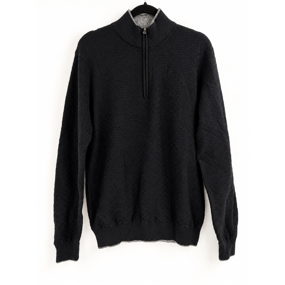 Robert Graham Hervey Quarter Zip Sweater Men's M Black Textured Preppy NWT